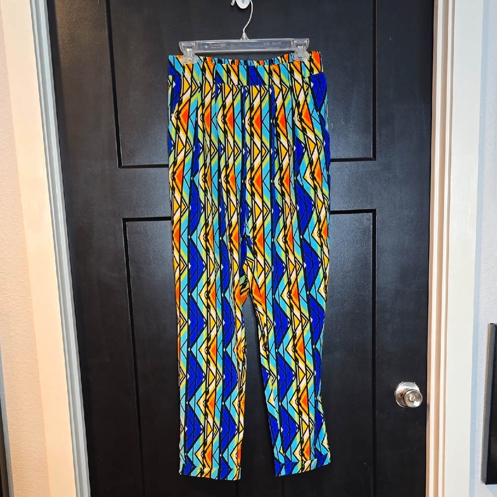 NY Collection Multicolor Geometric Print Pants, sz S